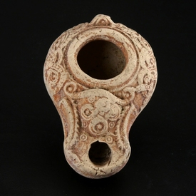 Holy Land, ancient Roman Beit-Nattif decorated oil lamp