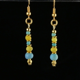 Earrings with Roman turquoise and yellow glass beads