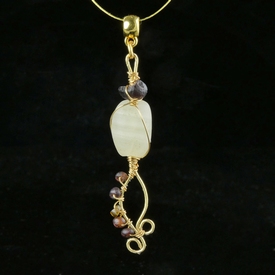Pendant with Roman wire-wrapped purple glass, agate beads