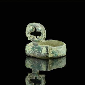Byzantine bronze ring with cross, rare