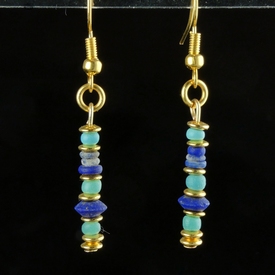 Earrings with Roman turquoise glass and Lapis Lazuli beads