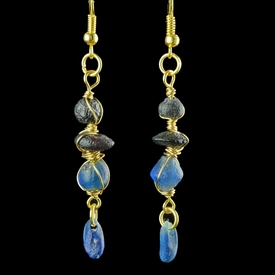 Earrings with Roman wire-wrapped blue glass beads