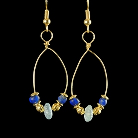 Earrings with Roman blue glass and crystal melon beads