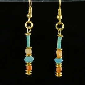 Earrings with Egyptian faience and coral beads