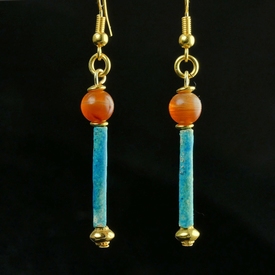 Earrings with Egyptian faience and carnelian beads