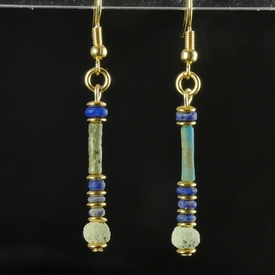 Earrings with Egyptian faience and Lapis Lazuli beads