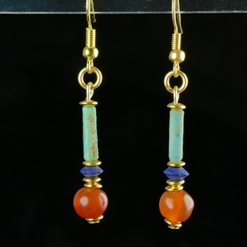 Earrings with Egyptian faience, carnelian and Lapis beads