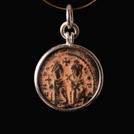 Silver pendant with Byzantine coin Focas & Leontia