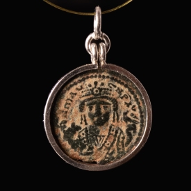 Silver pendant with Byzantine coin Maurice Tiberius