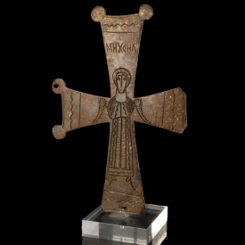 Large Byzantine bronze Processional Cross depicting St. Michael