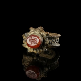 Ancient Roman silver childs ring, stone Beetle intaglio