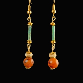 Earrings with Egyptian faience and carnelian beads