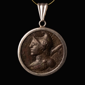Ancient Roman Appliqué of Moon God Mên in a modern Sterling Silver Pendant