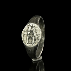 Late Roman - early Byzantine silver marriage ring, OMONOIA