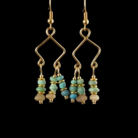Earrings with Roman turquoise and semi-translucent glass beads