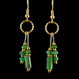 Earrings with Roman green glass beads