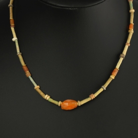 Necklace with Egyptian faience and carnelian beads