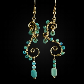 Earrings with Roman wire-wrapped turquoise glass beads