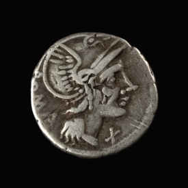 Roman Republic, Lucius Flaminius Chilo, AR Denarius - bankers mark on obverse