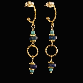 Earrings with Roman turquoise and blue glass beads