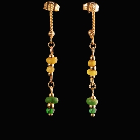 Earrings with Roman green and yellow glass beads