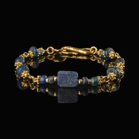 Bracelet with Roman blue glass beads in a linked design
