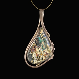 Silver pendant with iridescent Roman glass, custom-designed