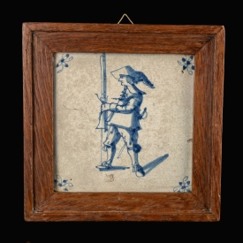 Dutch Delft blue and white tile with Musketeer
