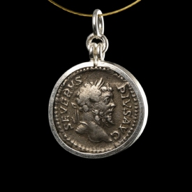Silver pendant with Roman coin of Septimus Severus - Dea Caelestis riding on lion