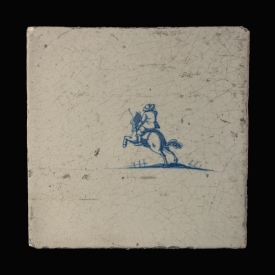 Dutch Delft blue and white tile with a Rider on horseback