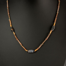 Necklace with ancient Egyptian multicoloured faience and decorated polychrome glass beads