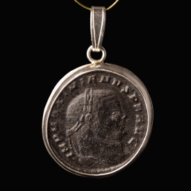 Silver pendant with Roman coin of Maximianus AE Follis, struck Aquileia