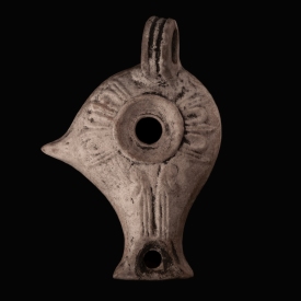 Ancient Roman Terracotta Oil Lamp, 'Vogelkopflampe' or 'Bird's-head Lamp'