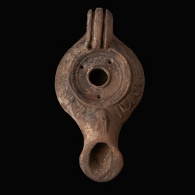 Ancient Greek Hellenistic Terracotta Ephesus-Type Oil Lamp with Head of Zeus