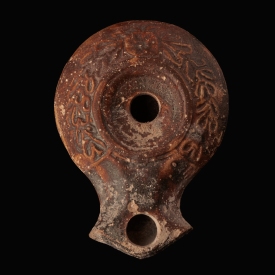 Ancient Roman Terracotta Oil Lamp with Garland