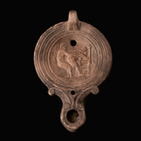 Ancient Roman Terracotta Oil Lamp with Erotic Scene