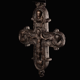 Byzantine Bronze Reliquary Cross Pendant (Enkolpion)