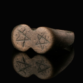 Medieval Bronze Ring with Double Pentagram Decoration