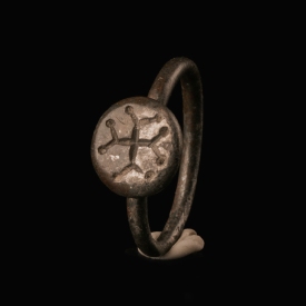 Medieval Silver Seal Ring with Crusader Cross