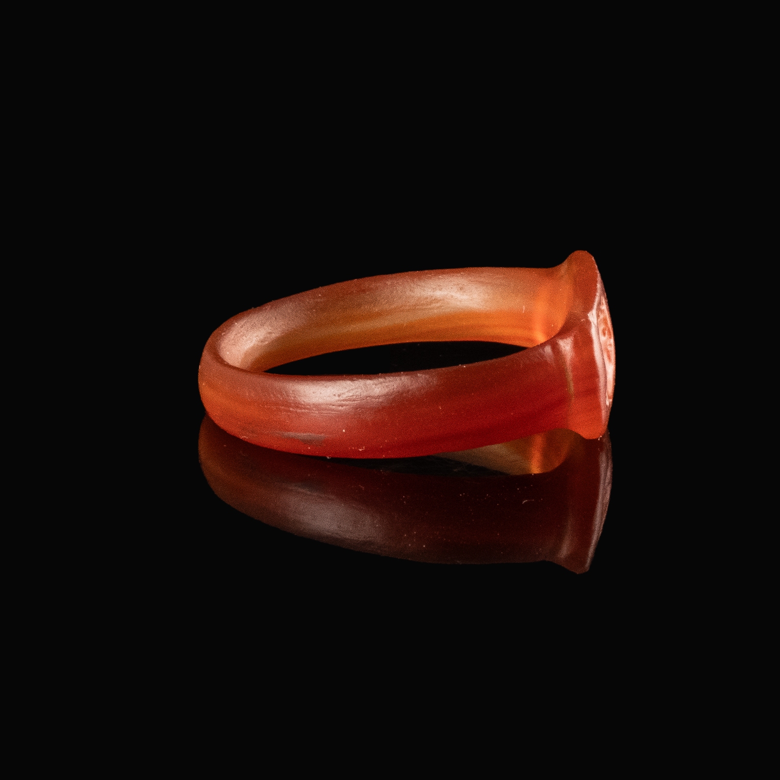 Ancient Egyptian Carnelian Seal Ring with Opposed Profile Busts