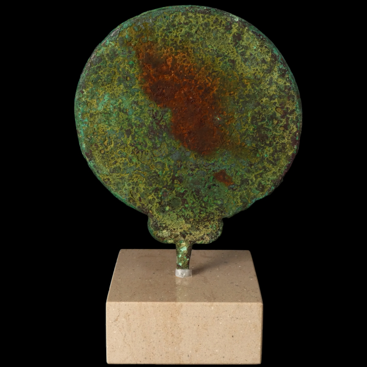 Ancient Etruscan Bronze Hand Mirror with Engraved Sphinx