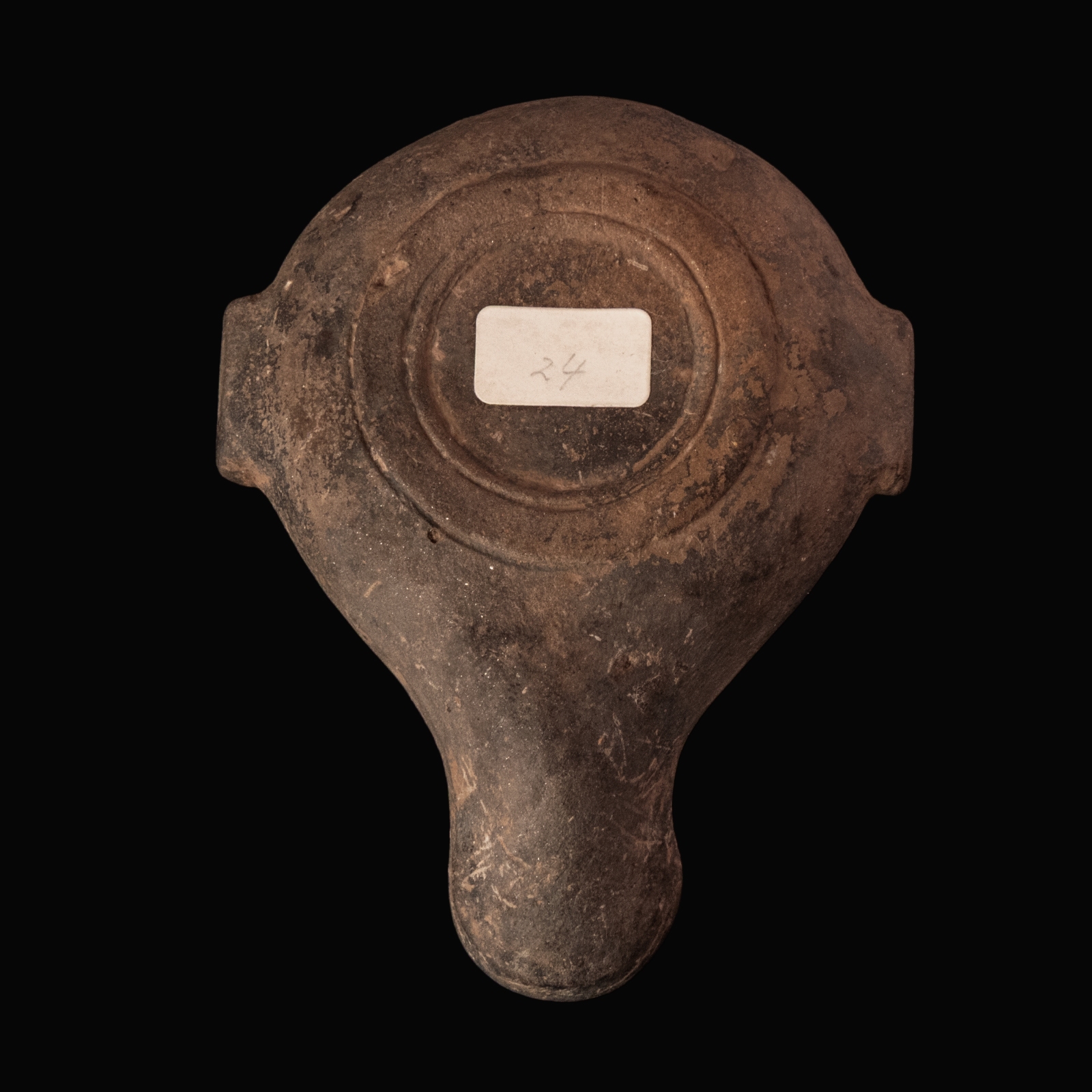 Ancient Greek Hellenistic Black-Slipped Oil Lamp with Medusa Head