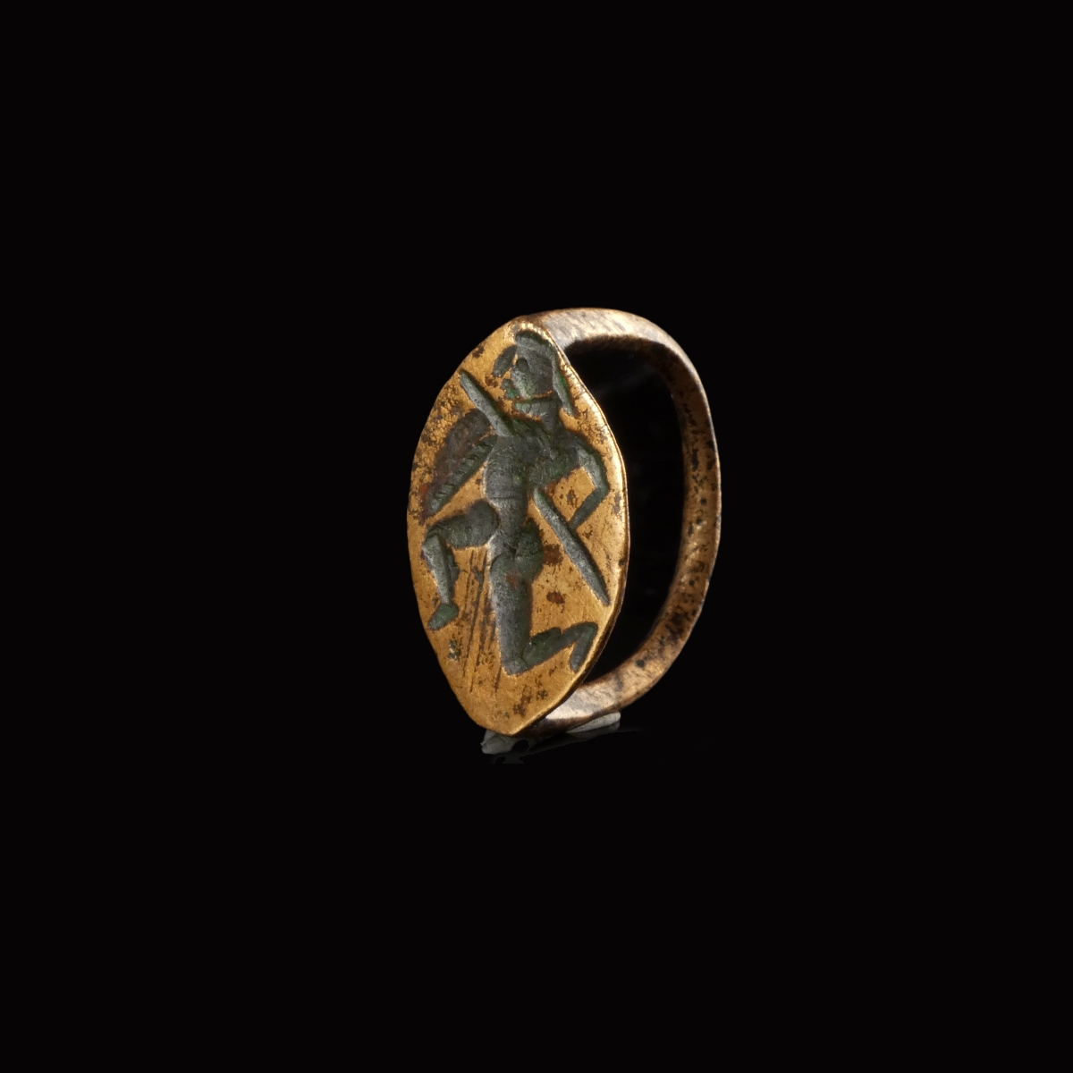 Ancient Greek Hellenistic Signet Ring with Warrior