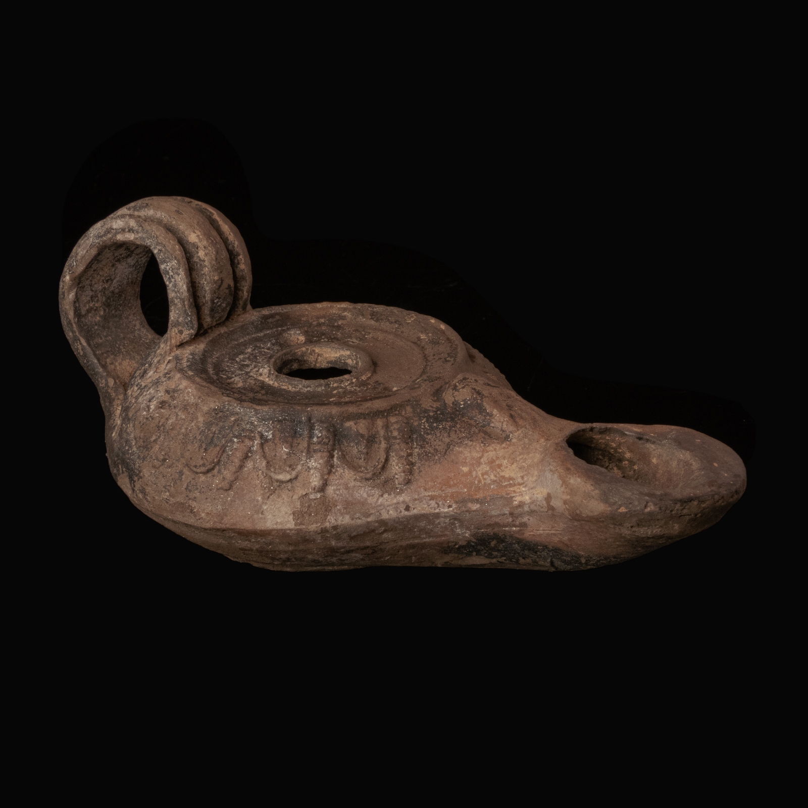 Ancient Greek Hellenistic Terracotta Ephesus-Type Oil Lamp with Head of Zeus