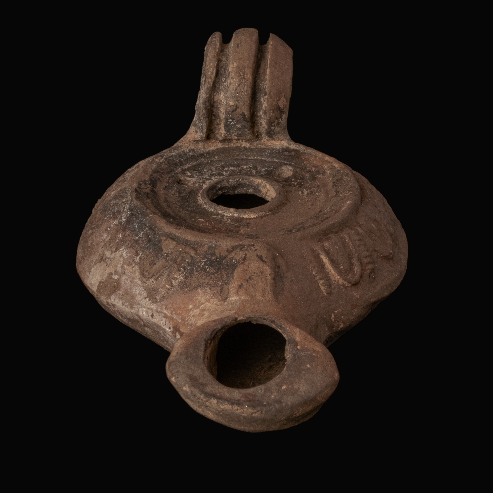 Ancient Greek Hellenistic Terracotta Ephesus-Type Oil Lamp with Head of Zeus