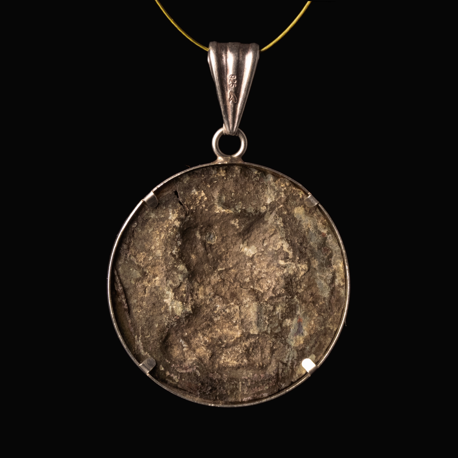 Ancient Roman Appliqué of Moon God Mên in a modern Sterling Silver Pendant