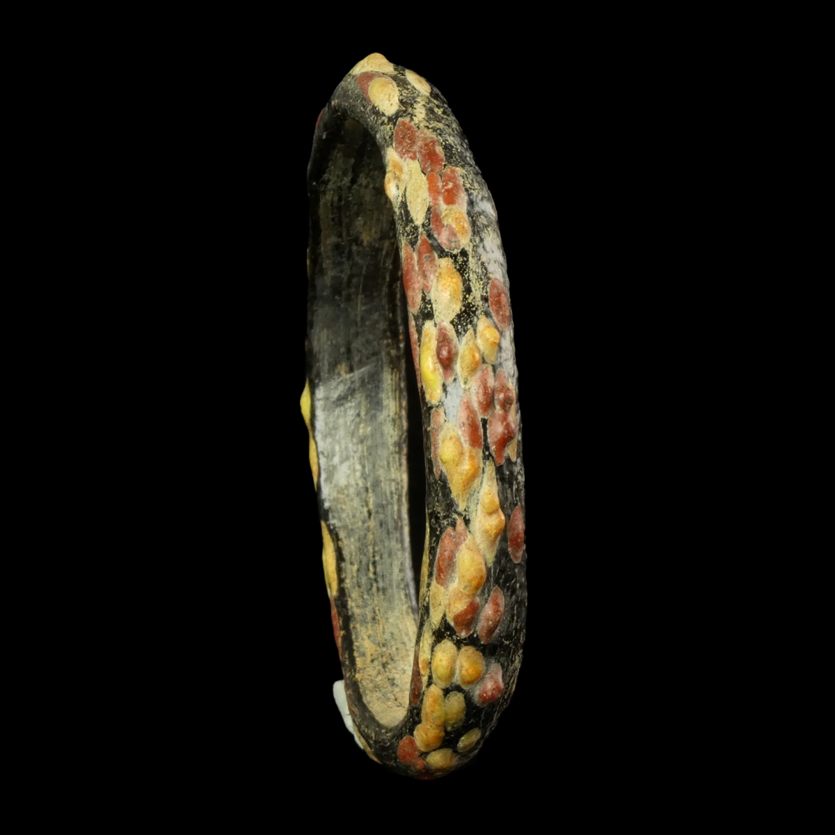 Ancient Roman Black Glass Bangle / Bracelet with Red and Yellow Marbling