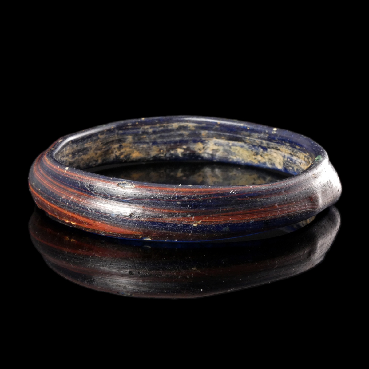Ancient Roman Blue Glass Bangle / Bracelet with Red-Brown Stripes