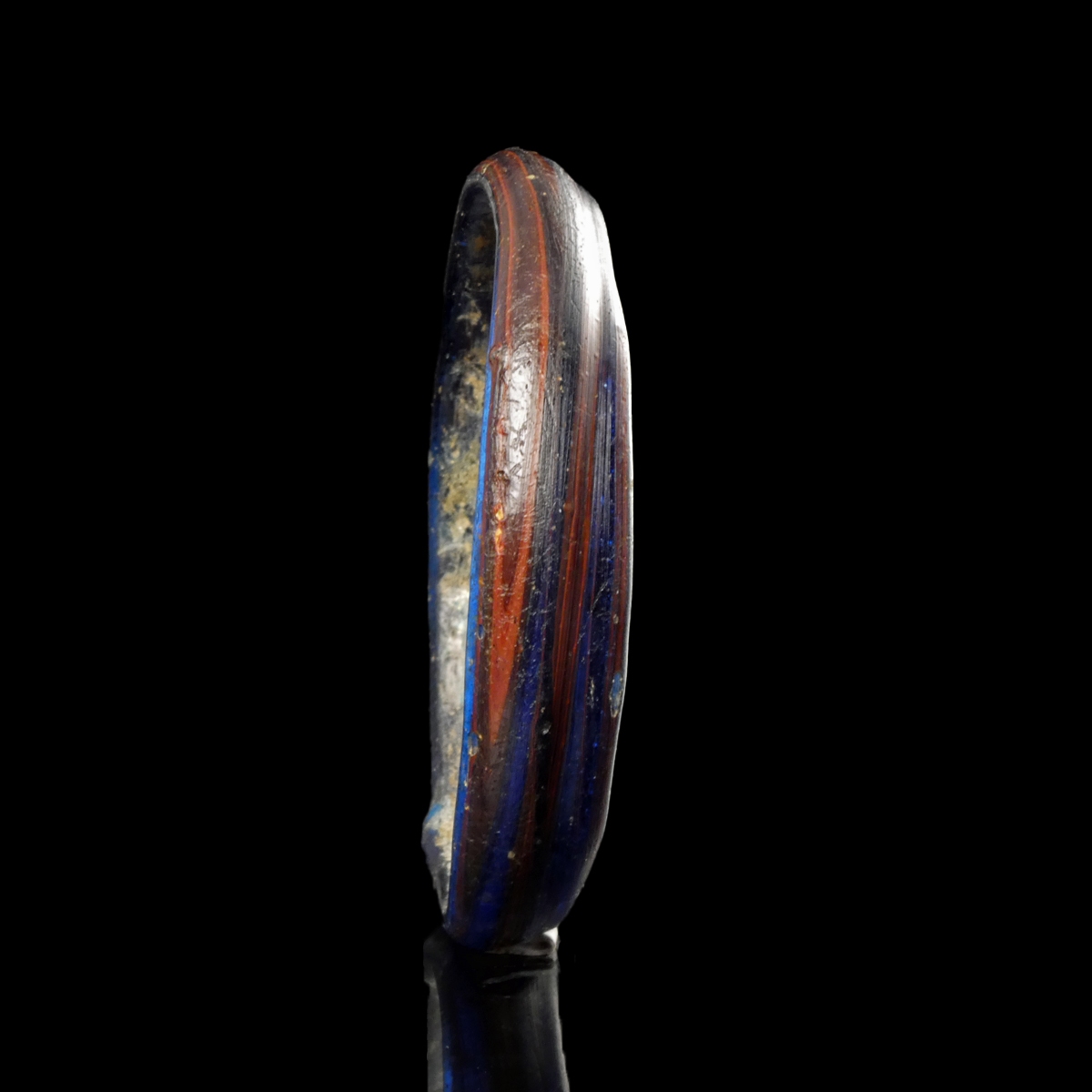 Ancient Roman Blue Glass Bangle / Bracelet with Red-Brown Stripes