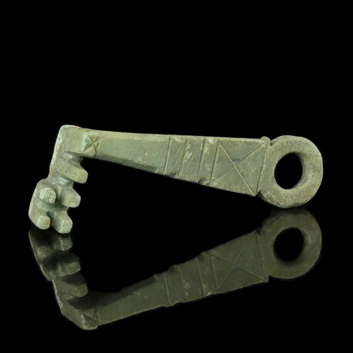 Ancient Roman bronze decorated key